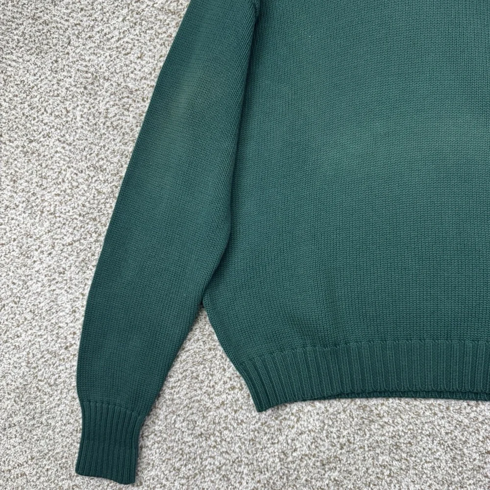 Polo Ralph Lauren Sweater Mens L Green Cotton Knit Crew Pullover Chunky‎ Heavy